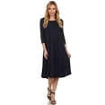 thumbnail image 1 of Women's Relaxed Fit 3/4 Sleeve Round Neck Jersey Knit A-Line Solid Maxi Dress, 1 of 4