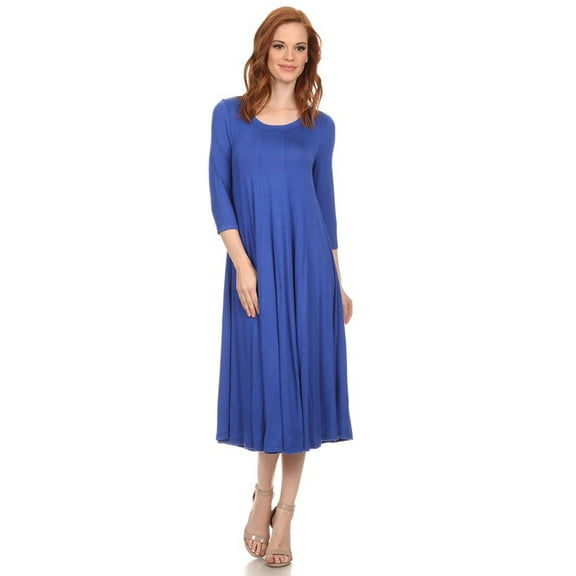 Women's Relaxed Fit 3/4 Sleeve Round Neck Jersey Knit A-Line Solid Maxi Dress