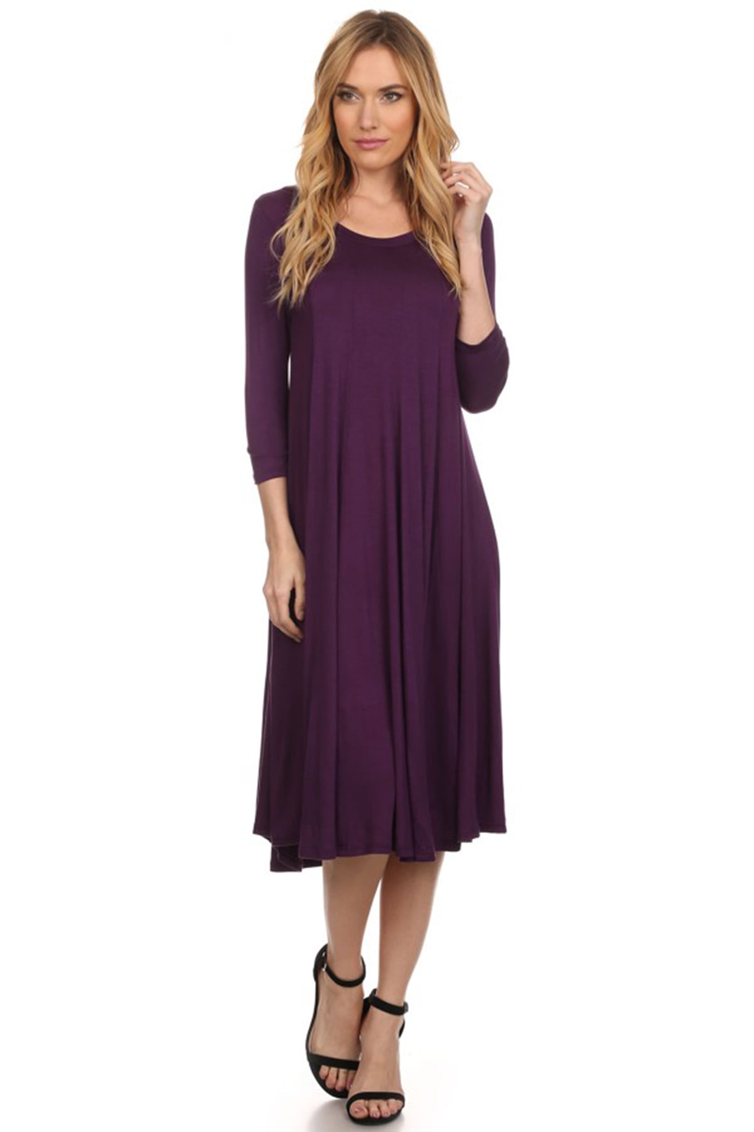 Women's Relaxed Fit 3/4 Sleeve Round Neck Jersey Knit A-Line Solid Maxi Dress - Walmart.com Women's Relaxed Fit 3/4 Sleeve Round Neck Jersey Knit A-Line Solid Maxi Dress - Walmart.com