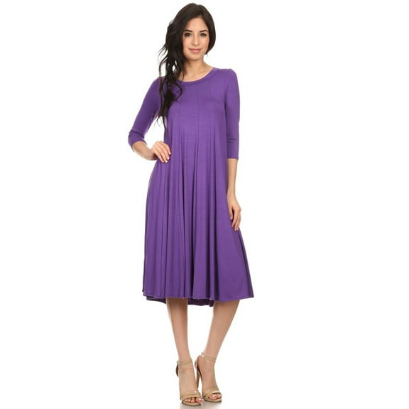 Women's Relaxed Fit 3/4 Sleeve Round Neck Jersey Knit A-Line Solid Maxi Dress