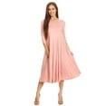 thumbnail image 1 of Women's Relaxed Fit 3/4 Sleeve Round Neck Jersey Knit A-Line Solid Maxi Dress, 1 of 4