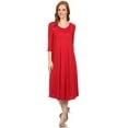 thumbnail image 1 of Women's Relaxed Fit 3/4 Sleeve Round Neck Jersey Knit A-Line Solid Maxi Dress, 1 of 4