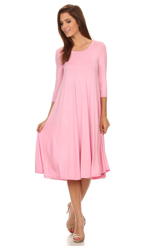 Women's Relaxed Fit 3/4 Sleeve Round Neck Jersey Knit A-Line Solid Maxi Dress