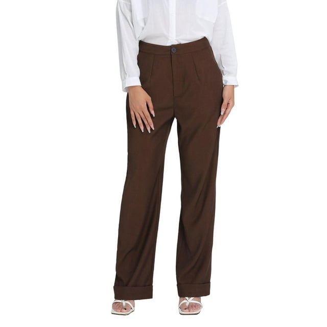 Women's Relaxed Fit All Day Straight Leg Pants High Waist Zipper Fly Trousers with Pockets