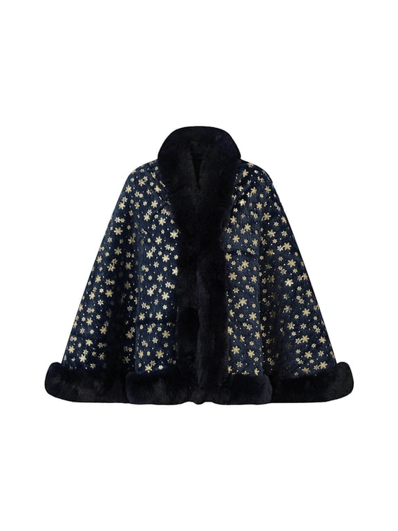 Women's Relaxed Fit Batwing Wrap Cape Shawl, Thick Statement Collar Warm Casual Outer Tops for Ladies Free Size