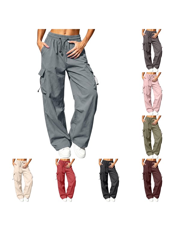 Women's Relaxed Fit Cargo Pants Wide Leg with Patch Pockets