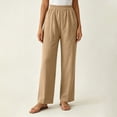 thumbnail image 1 of Women's Relaxed Fit Chinos With Elastic Waist And Pockets Mid Rise Straight Trousers For Weekend Casual, 1 of 6