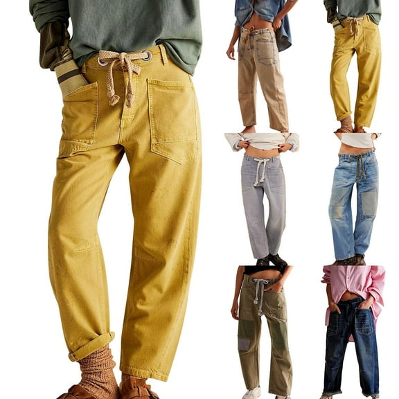 Women's Relaxed Fit Cropped Jeans with Mid Rise and Pockets Comfortable Wide Leg Denim for Casual Style