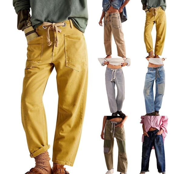 Women's Relaxed Fit Cropped Jeans with Mid Rise and Pockets Comfortable Wide Leg Denim for Casual Style