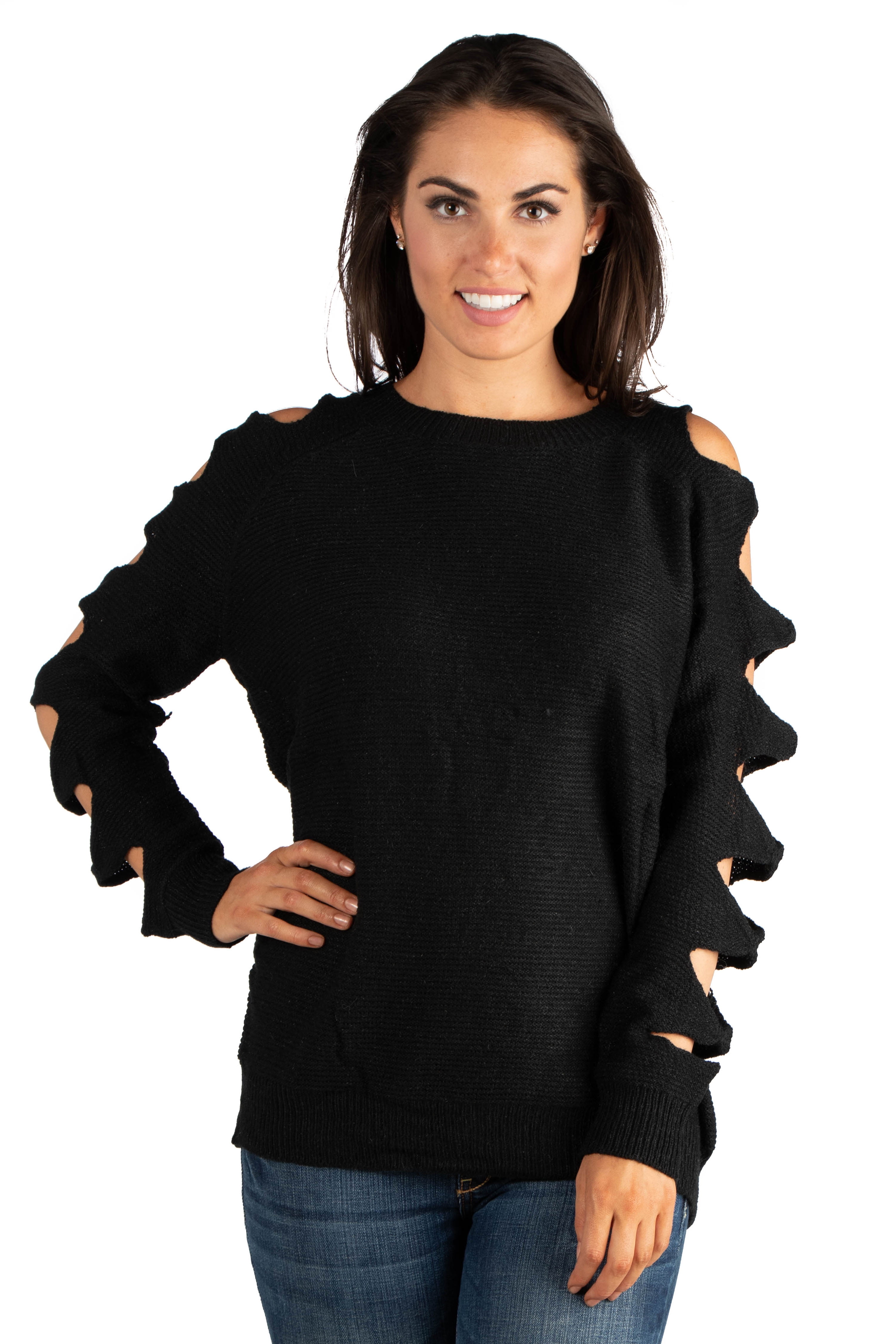 Women s Relaxed Fit Cut Out Sleeve Sweater Top Walmart