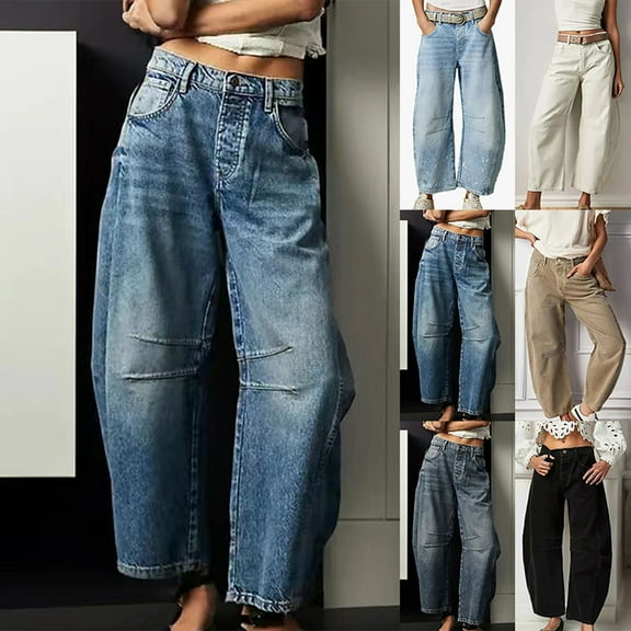 Women's Relaxed Fit High Rise Stretch Denim Pants Comfortable Straight Wide Leg Jeans for Everyday Style
