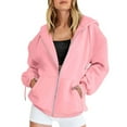 thumbnail image 1 of Women's Relaxed Fit Hooded Jacket Zip Front Sweatshirt with Pockets Comfortable Streetwear Pink XL, 1 of 4