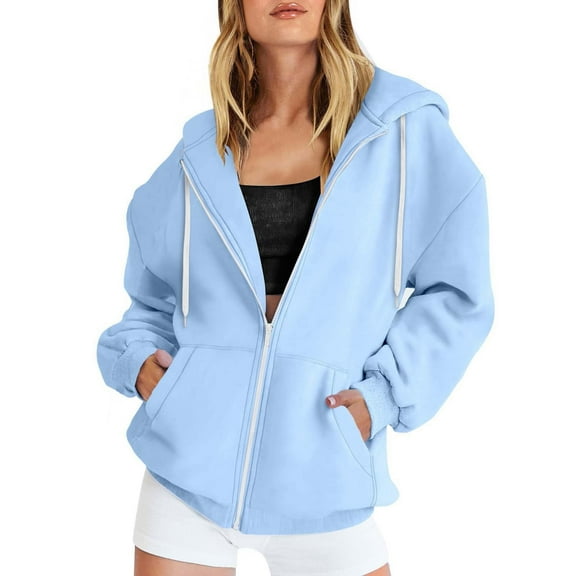 Women's Relaxed Fit Hooded Jacket Zip Front Sweatshirt with Pockets Comfortable Streetwear Sky Blue XXXXL