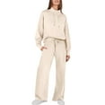 thumbnail image 1 of Women’s Relaxed Fit Hoodie and Wide Leg Pants Set Drawstring Waist Long Sleeve Pullover Two Piece Outfit for Everyday Wear, 1 of 1