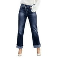thumbnail image 1 of JIKNTTR Women's Relaxed-Fit Jeans Elegant High Waisted Straight Leg Stylish Rolled Hems Fashion Stretch Lifting Slim Denim Pants Elastic Waist Lightweight Trousers, 1 of 3