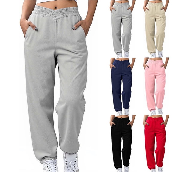 Women's Relaxed Fit Jogger Sweatpants, Elastic Waist Side Pocket Design, Solid Color Casual Pants, Home & Casual Wear | VerBelle,Red L