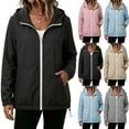thumbnail image 1 of Women's Relaxed-Fit Lightweight Waterproof Long Hooded Rain Jacket Women's Solid Color Jacket And Winter Fashion Casual Waterproof Hem Drawstring Hooded Drawstring Jacket, 1 of 9