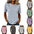 thumbnail image 1 of Women's Relaxed Fit Round Neck Short Sleeve Printed T Shirt Blouse Comfy Breathable Work Casual Daily Wear | CSEONE,Black L, 1 of 7