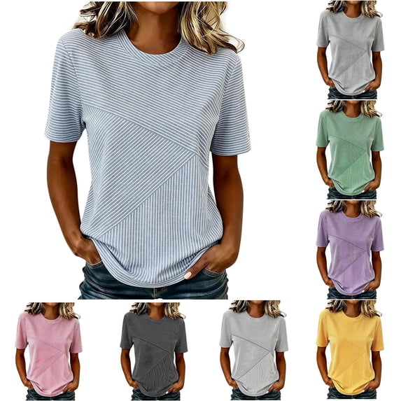 Women's Relaxed Fit Round Neck Short Sleeve Printed T Shirt Blouse Comfy Breathable Work Casual Daily Wear | CSEONE,Green M