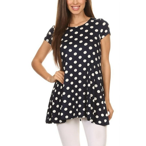 Women's Relaxed Fit Short Sleeve Polka Dot Round Neck Casual Pockets Blouse Top
