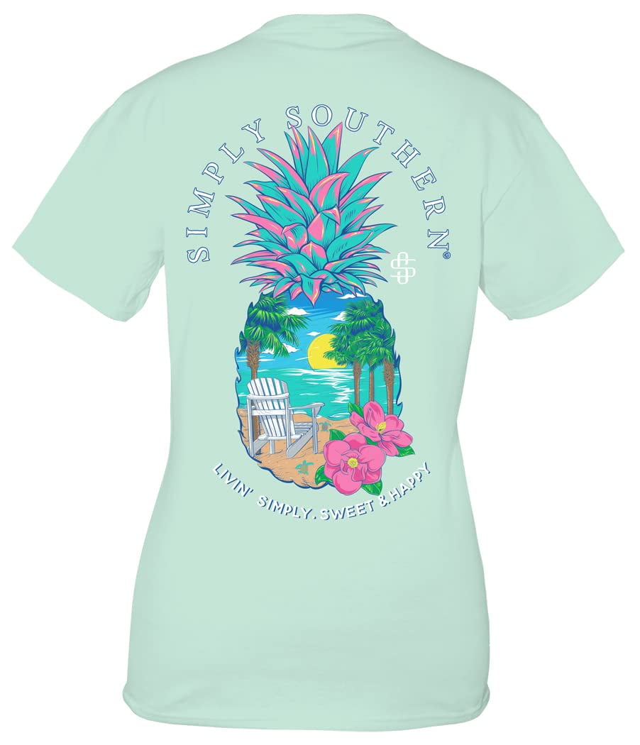 SIMPLY SOUTHERN Women's Relaxed-Fit Short Sleeve T-Shirt | Livin' Simply, Sweet and Happy | Preppy and Stylish Womens Summer Beach T-Shirt Mint