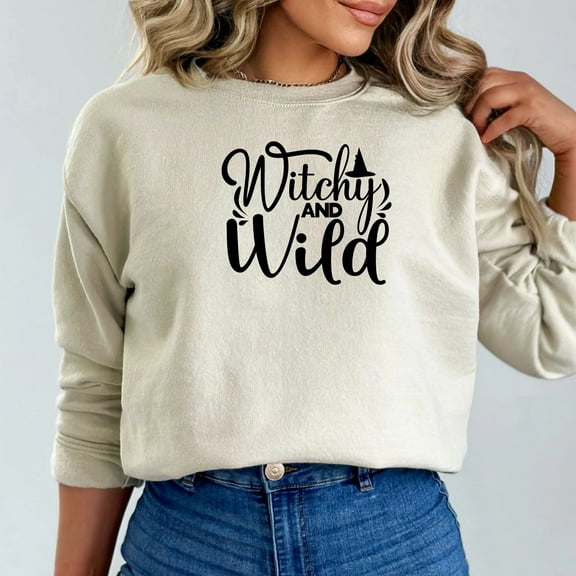Women's Relaxed Fit Soft Witchy and Wild Halloween Sweatshirt