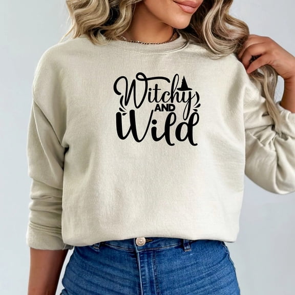 Women's Relaxed Fit Soft Witchy and Wild Halloween Sweatshirt