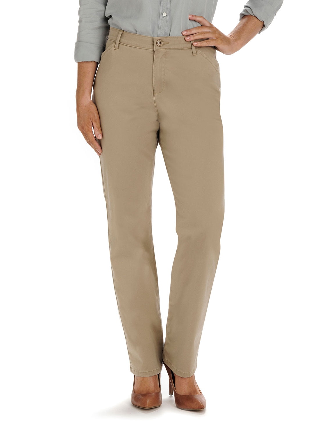 LEE Comfort Fit Khaki Pants Women's 6S Petite Straight Stretch Waistband  NEW