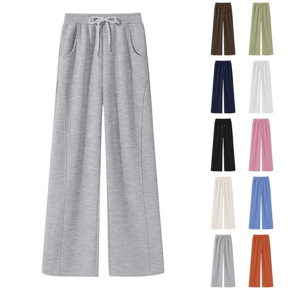Women's Relaxed Fit Straight Leg Sweatpants with Elastic Waist and Pockets Comfortable Oversized Lounge Pants