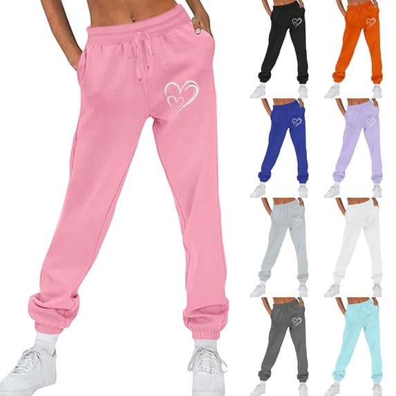 Women's Relaxed Fit Sweatpants, Printed Solid Color Casual Pants with Comfortable Waistband and Side Pockets, Travel and Lounge Wear | VerBelle,Black L