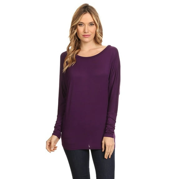 Moa Collection Women's Relaxed Fit Tunic Top Dolman Sleeve Knit Casual Style