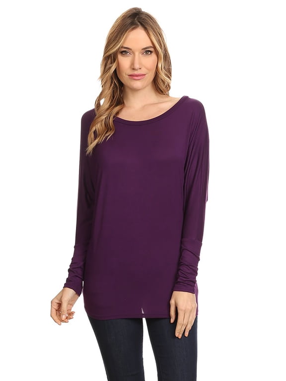 Moa Collection Women's Relaxed Fit Tunic Top Dolman Sleeve Knit Casual Style