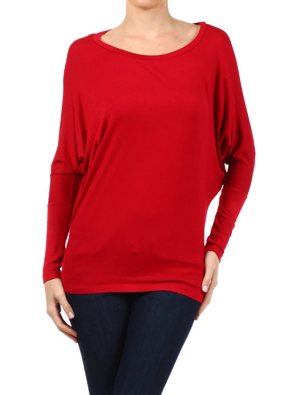 Moa Collection Women's Relaxed Fit Tunic Top Dolman Sleeve Knit Casual Style