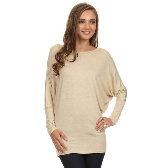 Moa Collection Women's Relaxed Fit Tunic Top Dolman Sleeve Knit Casual Style