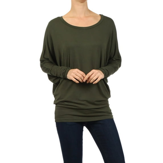 Moa Collection Women's Relaxed Fit Tunic Top Dolman Sleeve Knit Casual Style