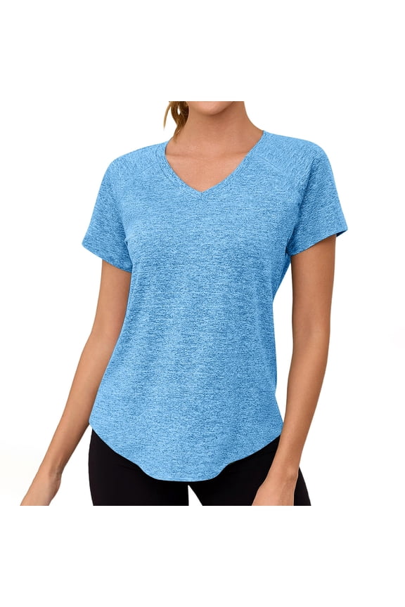 Women's Relaxed Fit V-Neck Tunic quick-dry V-neck Short Sleeve Cotton Top Summer Activewear Tee Shirt