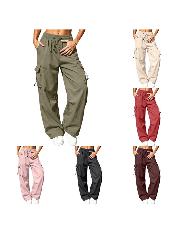 Women's Relaxed Fit Workwear Cargo Pants, Wide Leg Patch Pockets Casual Everyday Comfort Trousers