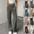 thumbnail image 1 of Women's Relaxed Straight Work Pants High Waisted Cotton Twill Cargo Pants Women with Multiple Pockets Button for Work to Weekend, 1 of 9