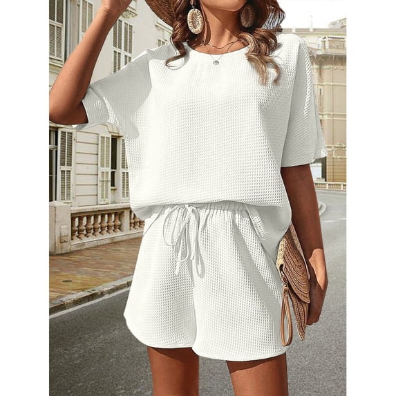 Women's Relaxed T Shirt and Drawstring Shorts Set, Casual Summer Two Piece Outfit