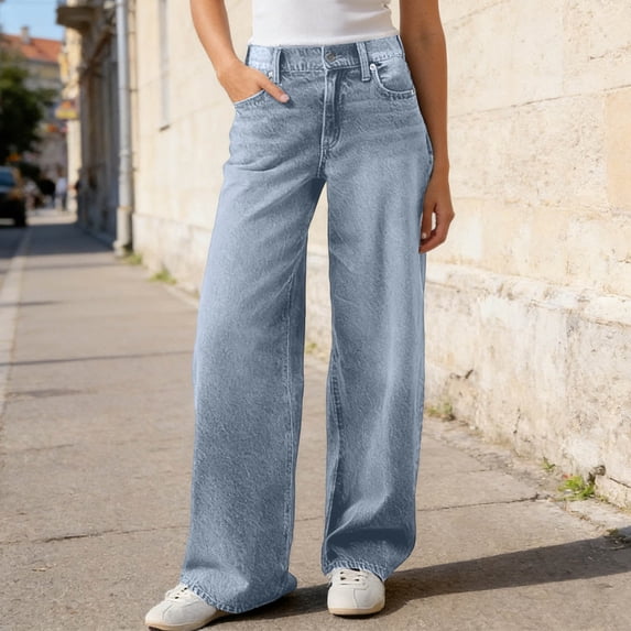 Women's Relaxed Wide Leg Denim Pants – Versatile Everyday Jeans for Women in Sizes XS to 6XL, Trendy Loose Fit Baggy Streetwear Bottoms