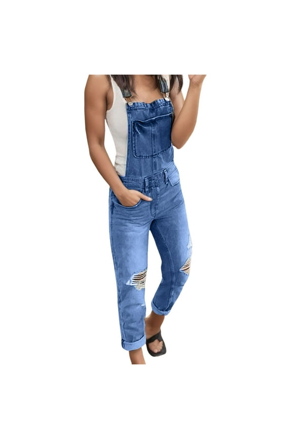 Women's Relaxed-fit Jogger Sweatpants Casual Lady's Denim Rompers Denim Overalls Ripped Washed Women's Jumpsuits Jeans Stylish Dailywear