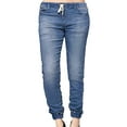 thumbnail image 1 of Women's Relaxed-fit Jogger Sweatpants Denim Jeans Mid Waisted Slim Pants Trousers Lace Up Women's Casual Jeans Holiday Home Wear, 1 of 8