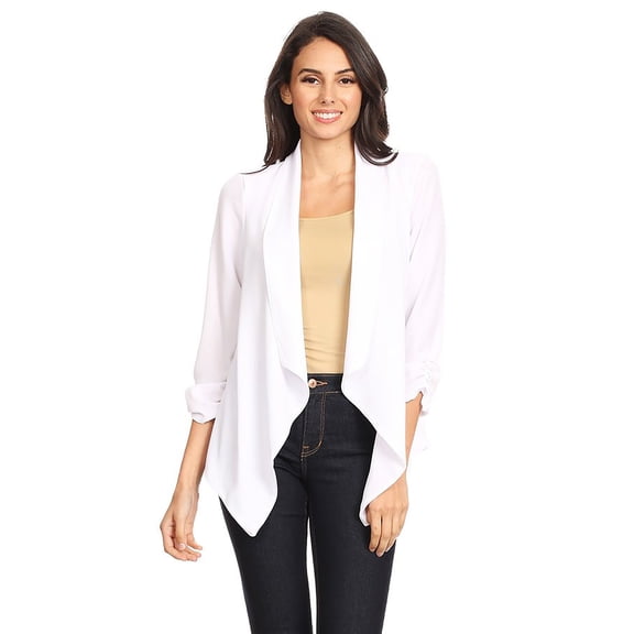 Women's Solid Floral Print Loose Fit 3/4 Sleeve Open Front Cardigan Blazer Jacket