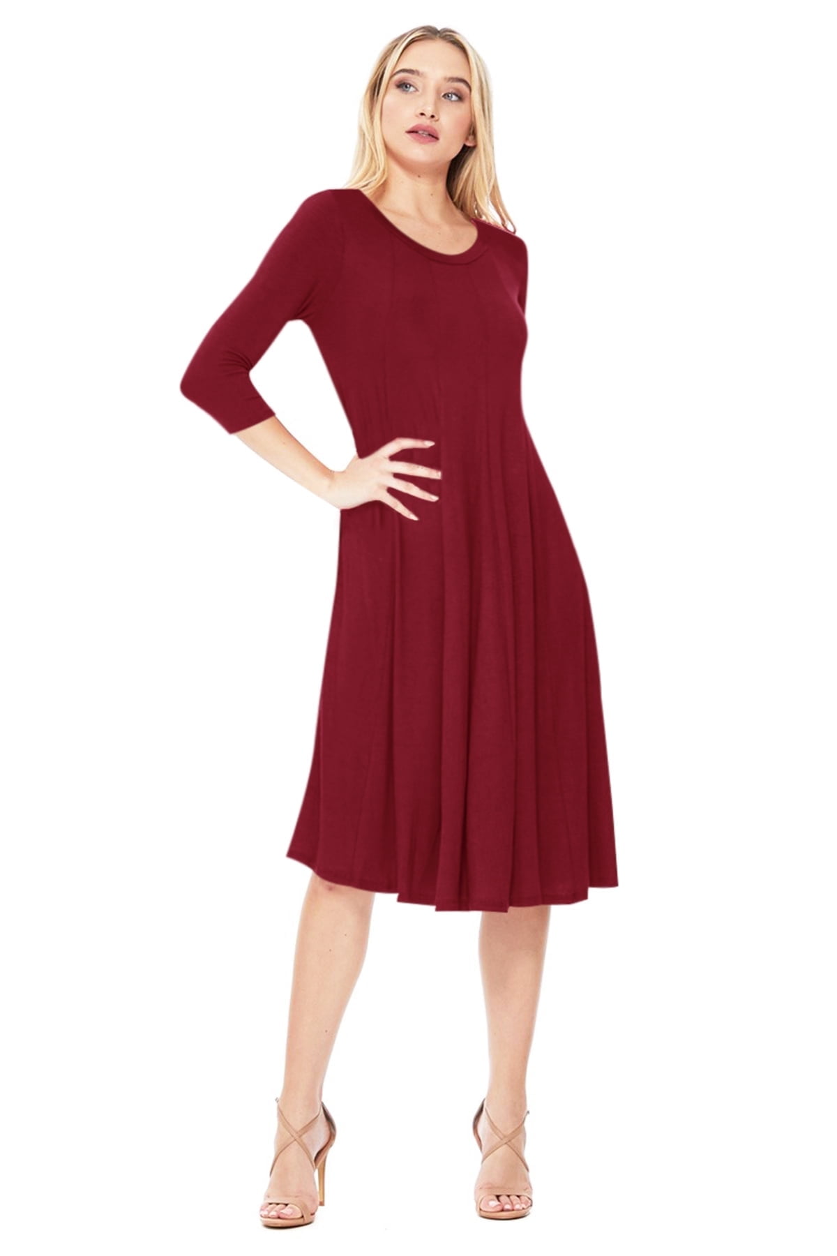 Tie-Waist Round Neck Long Sleeve Dress | A-line Polyester Knee Length Dress main image 1