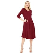 MOA COLLECTION Women's Relexed Fit 3/4 Sleeve Round Neck A-Line Long Dress