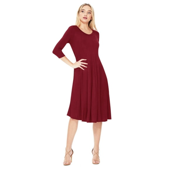 Women's Relexed Fit 3/4 Sleeve Round Neck A-Line Long Dress