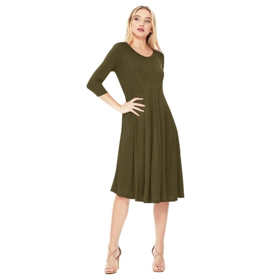 Women's Relexed Fit 3/4 Sleeve Round Neck A-Line Long Dress