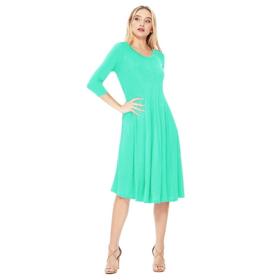 Women's Relexed Fit 3/4 Sleeve Round Neck A-Line Long Dress