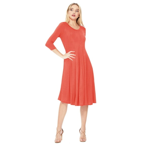 Women's Relexed Fit 3/4 Sleeve Round Neck A-Line Long Dress
