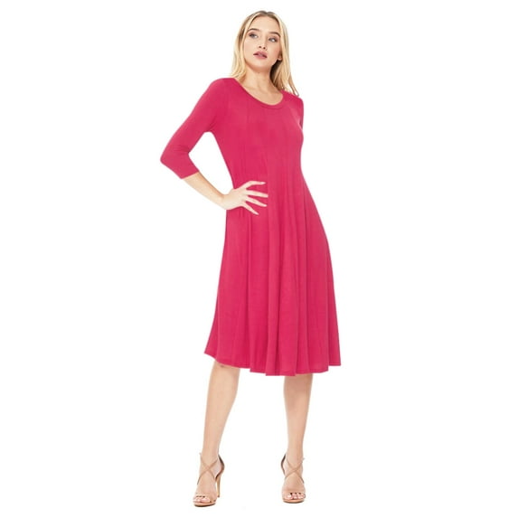 Women's Relexed Fit 3/4 Sleeve Round Neck A-Line Long Dress